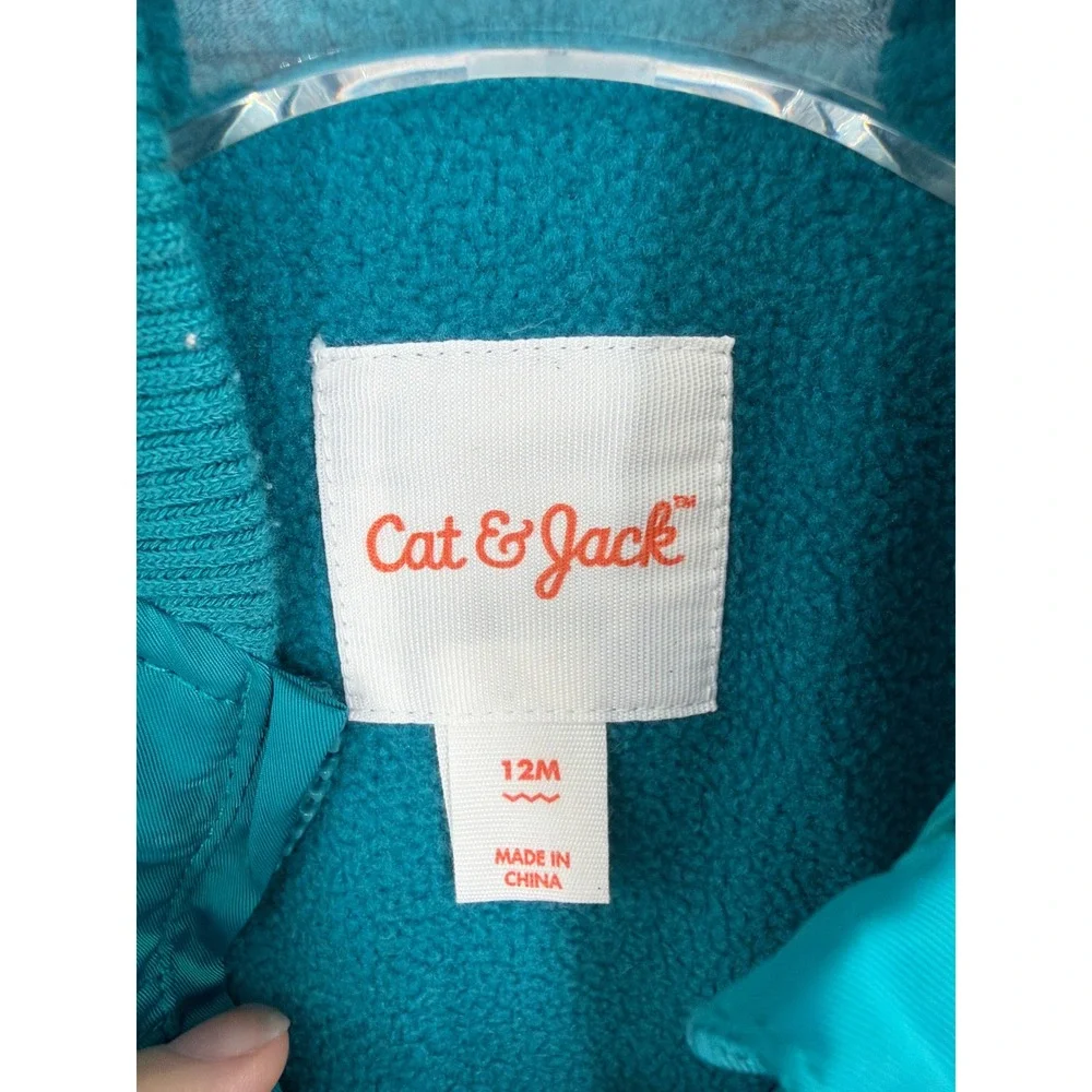 Cat & Jack Baby Teal Bomber Jacket Rainbow Cloud Raindrops 12M Full Zip Fleece